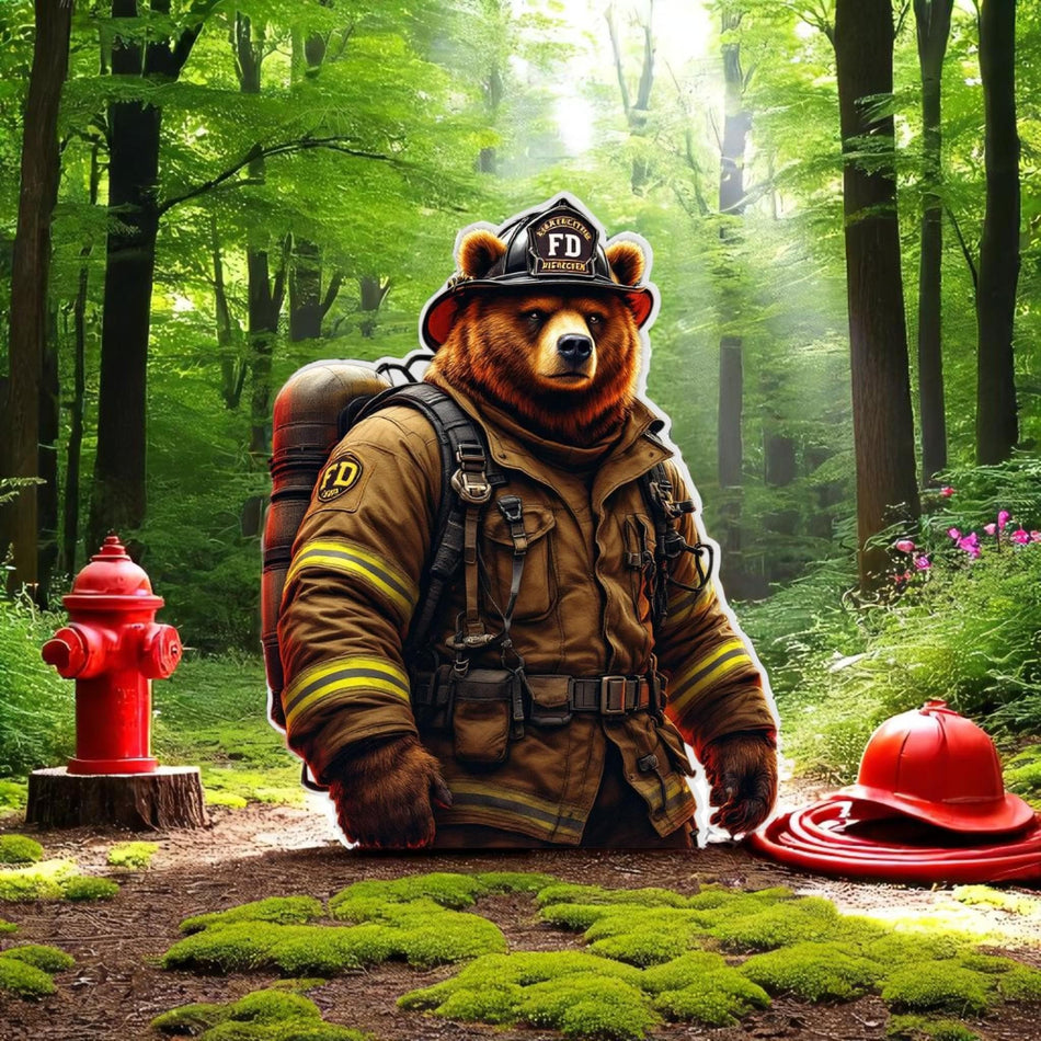 Firefighter Bear Sticker | First Responder Animal Vinyl | Fire Dept Grizzly Sticker | EMT Gift | Die Cut Matte Sticker for Helmet & Gear