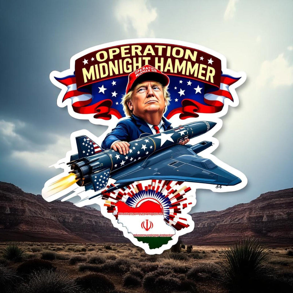Operation Midnight Hammer Decal Verion 3 - Republican Iran Israel Sticker for Your Window or Helmet Hardhat | Various Sizes, Peel and Stick Graphic Bunker Buster Graphic