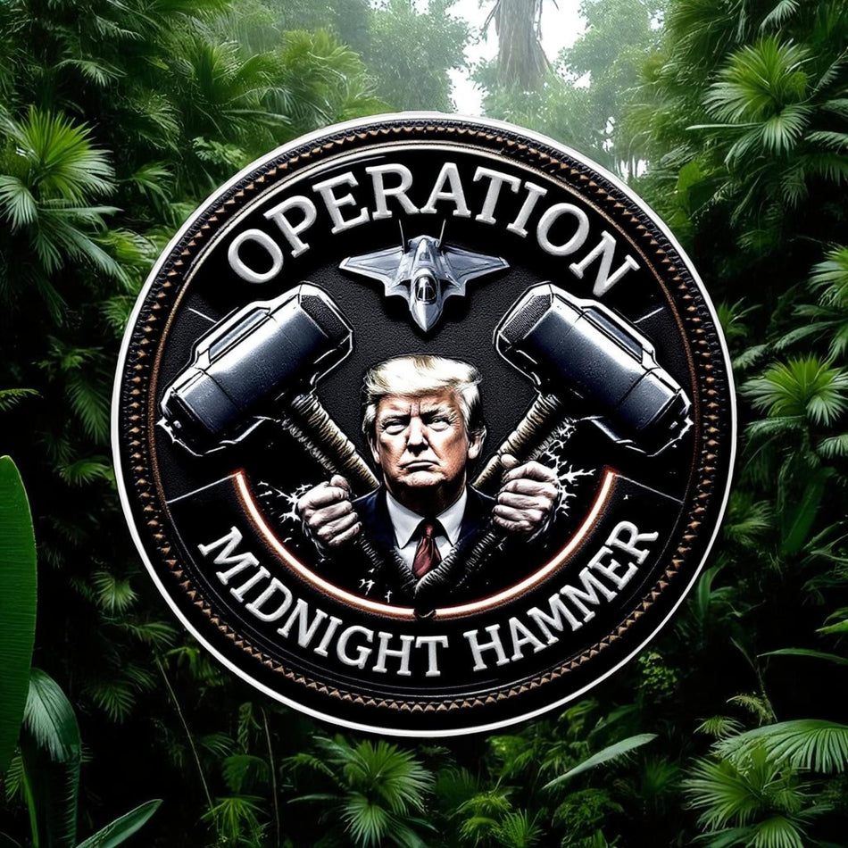 Operation Midnight Hammer Decal Version 6 Circle - Republican Iran Israel Sticker for Your Window or Helmet Hardhat | Various Sizes, Peel and Stick Graphic Bunker Buster