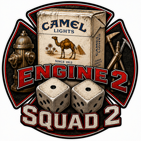 Engine 2 Squad 2 Camel Custom Window or Helmet Decal economy non-reflective decal