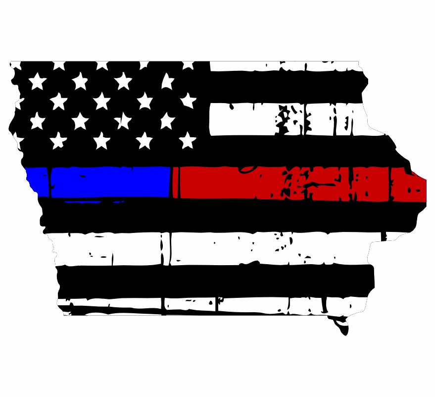 Iowa Tattered Flag Blue-Red Line Decal