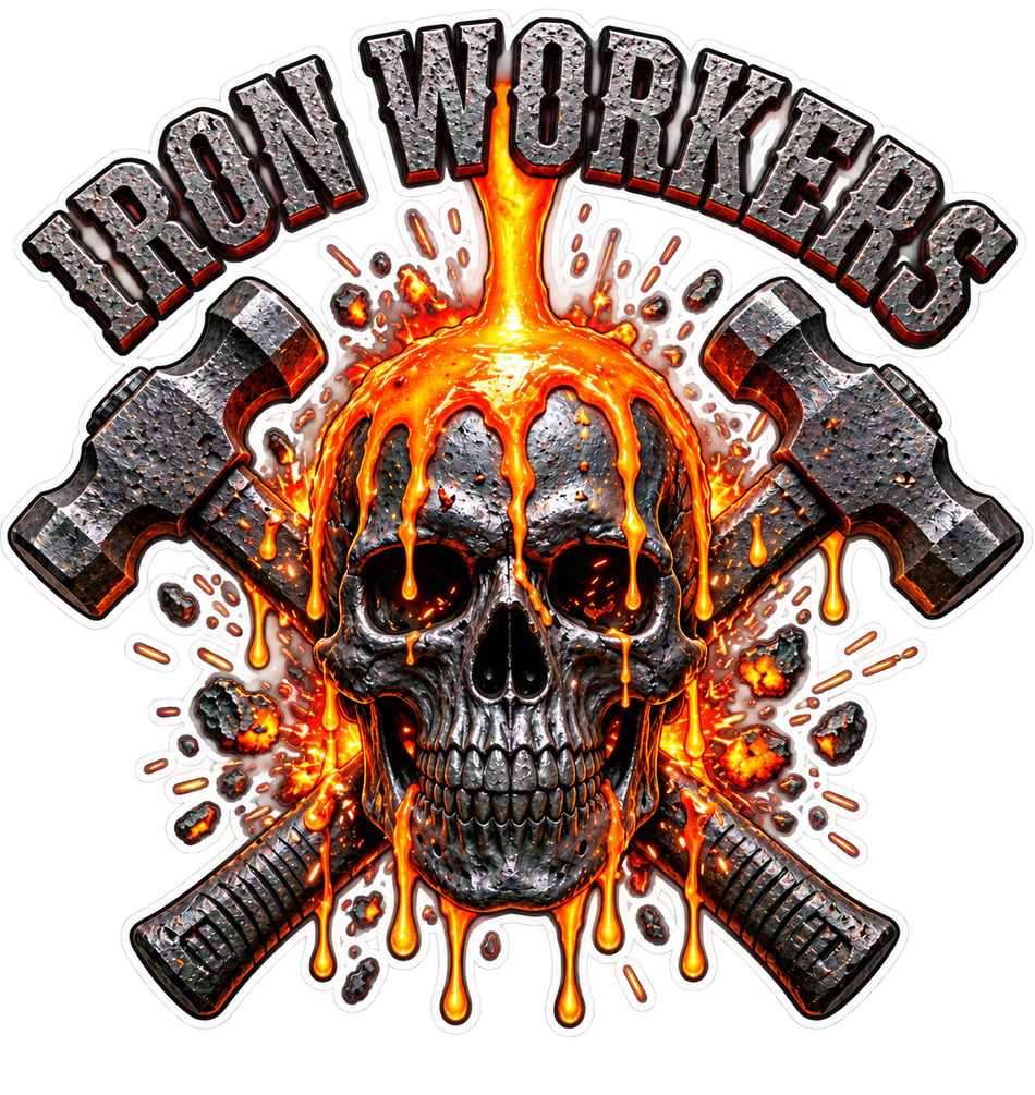 Iron Workers Skull Customer Window or Helmet Decal (sqd.1)