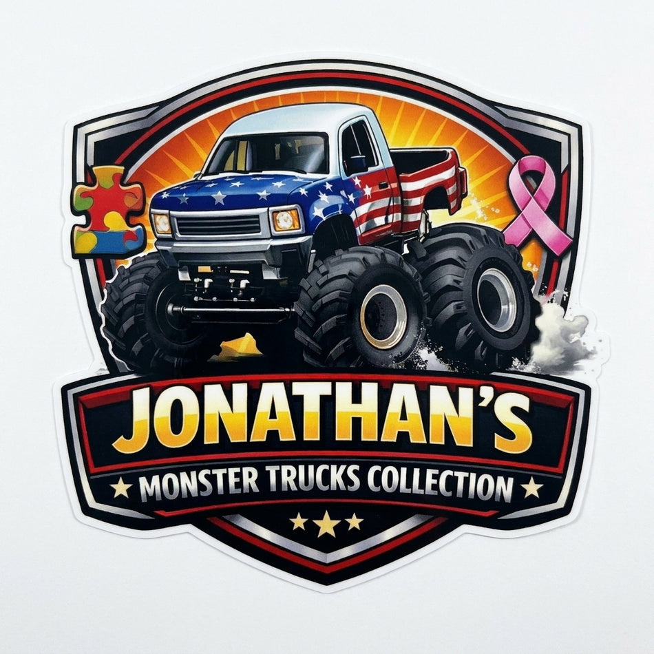 Jonathans Monster Trucsk Window/Helmet Decal or MAGNET (sqd.1)