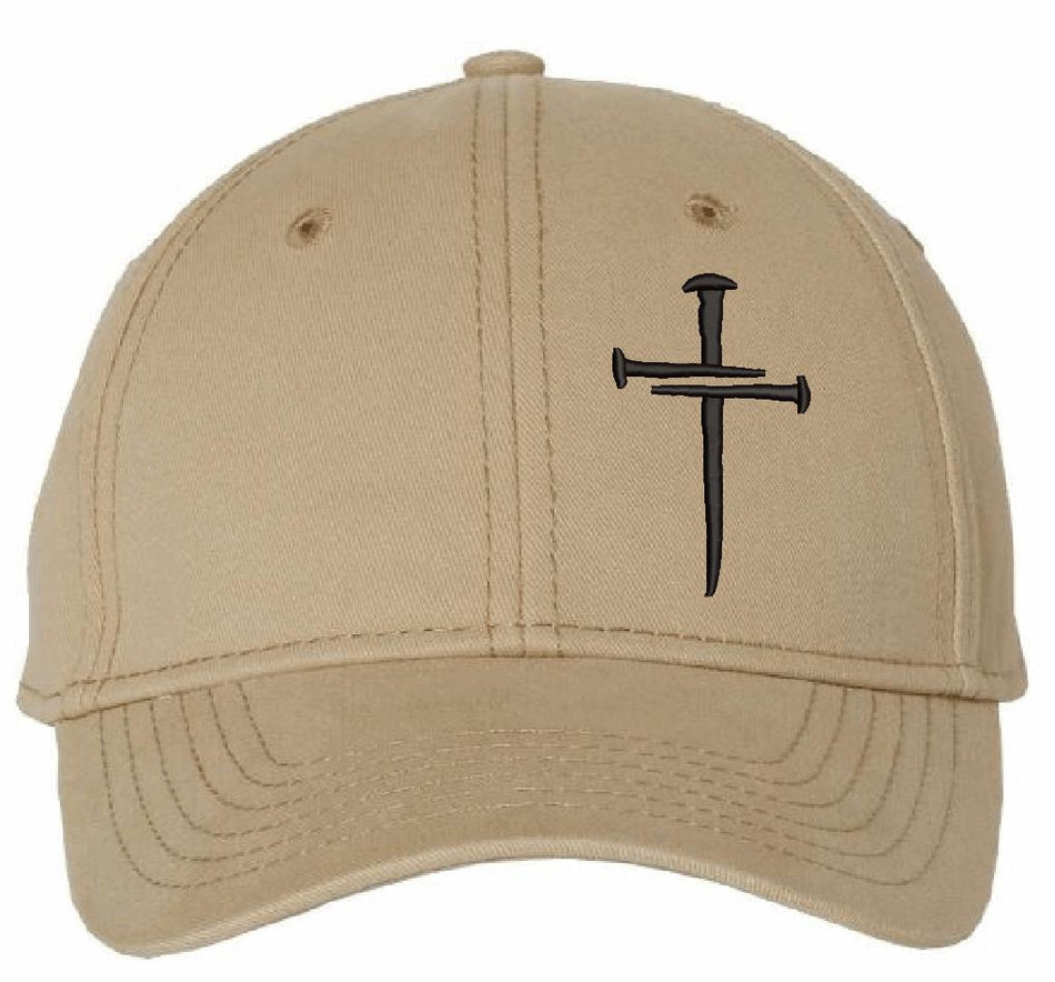 Christian Hats for Men Women KHAKI AH30 Adjustable Hat with FREE Small Wood Cross & Decal