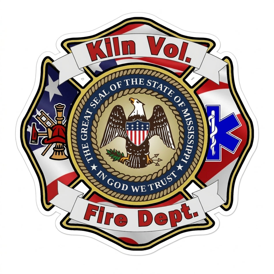 Kiln Vol. Fire Dept. Maltese Window/Helmet Decal or MAGNET (sqd.1)