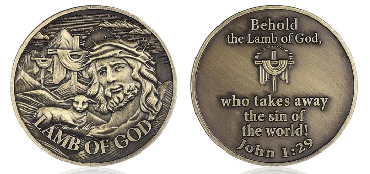Lamb of God Challenge Coin Set of 2 Coins Behold the Lamb of God Coin