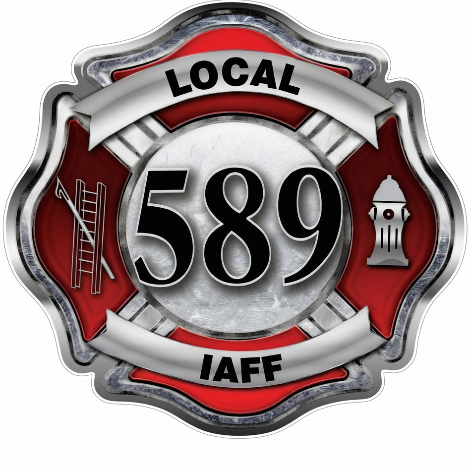 Local 589 Maltese Cross Window/Helmet Decal or MAGNET (sqd.1)
