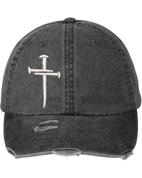 Christian Hats for Men Women Jesus 3 Nail Cross LP108 Black Embroidered Hat