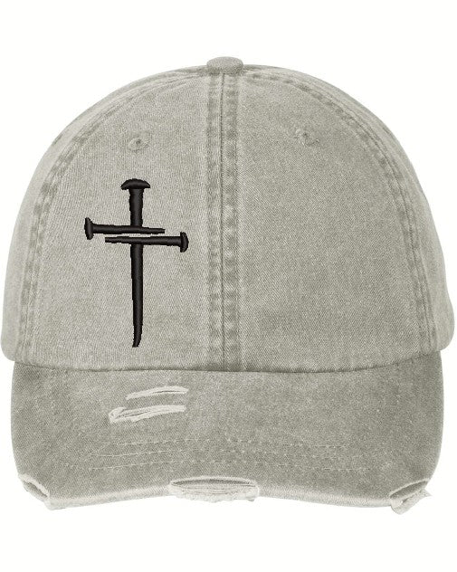 3 Nails Jesus Christian Cross Adams Washed Stone hat with 3 Nail Cross Adams Washed LP108