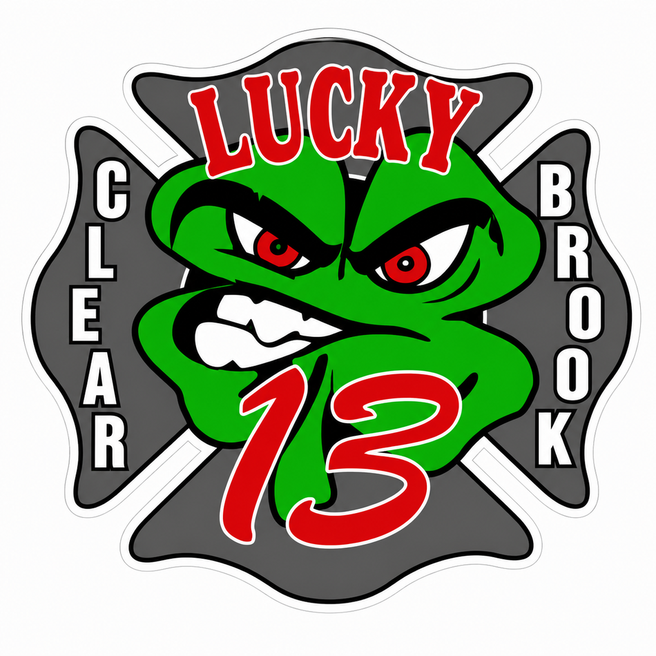 Lucky 13 Clear Brook Customer Window or Helmet Decal (sqd.1)