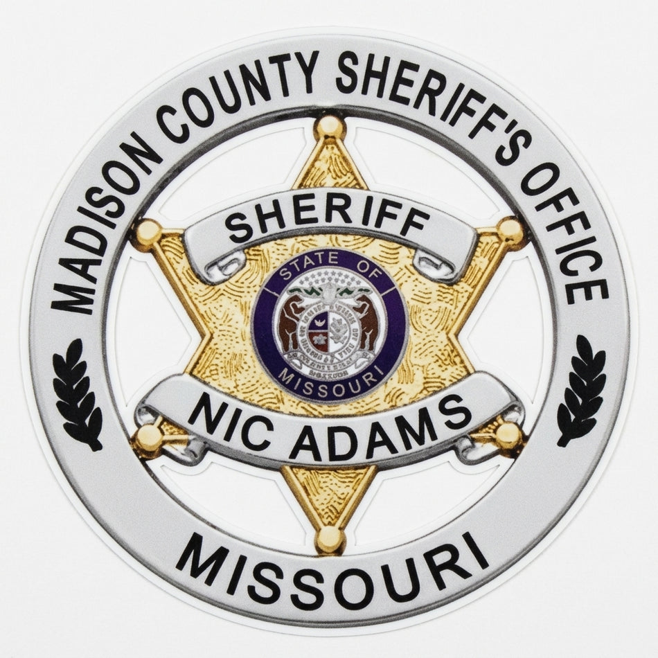 Madison County Sheriff Badge Window/Helmet Decal or MAGNET (sqd.1)