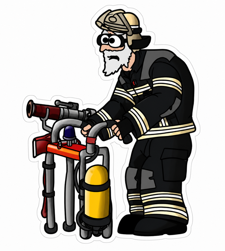 Firefighter Man Walker Customer Window or Helmet Decal (sqd.1)