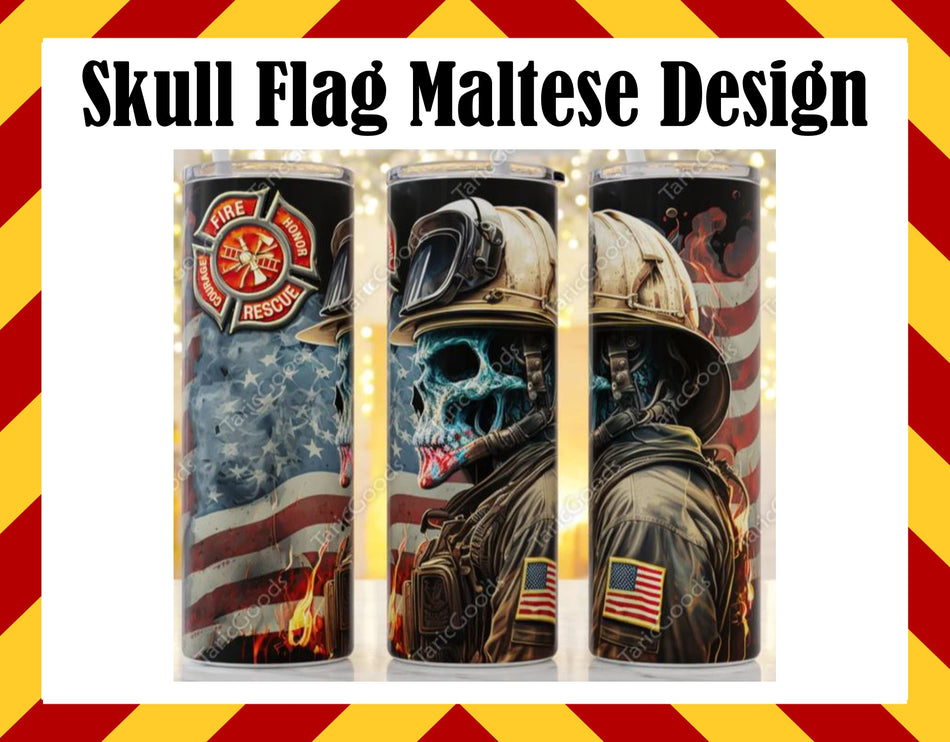 Stainless Steel Cup - Firefighter Skull Maltese Design Hot/Cold Cup