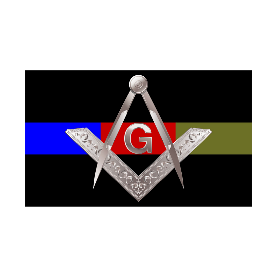 Firefighter Police Military Decal - MASONIC DESIGN Flag Style Window or Helmet Sticker - Fire Department Decal