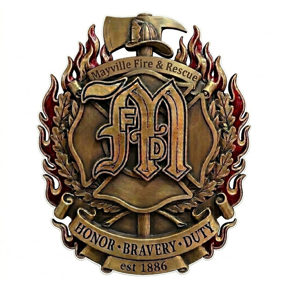 Mayville Fire Rescue Badge Window/Helmet Decal or MAGNET (sqd.1)