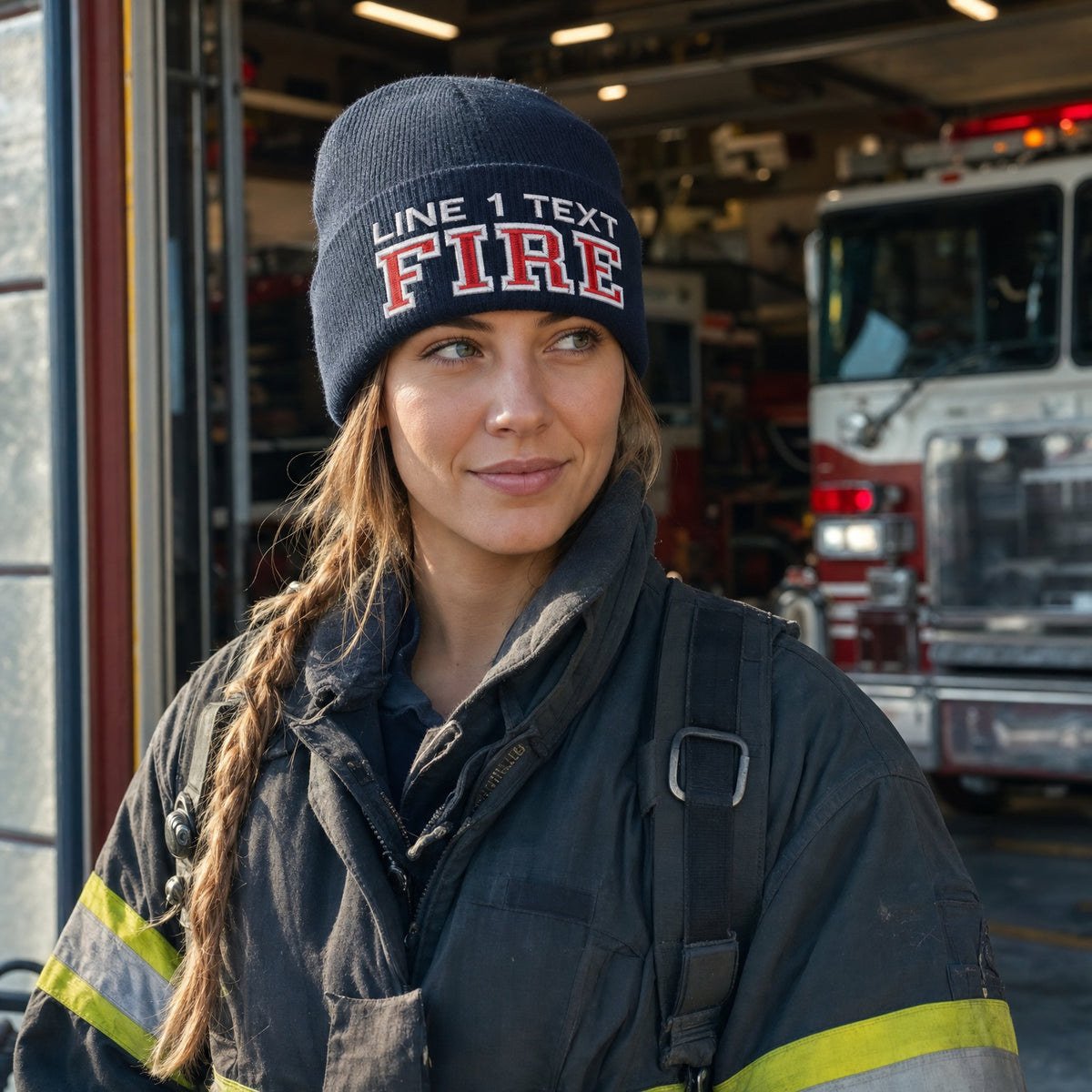 Firefighter Winter Hat Custom MF1 Style Embroidered Winter Cuff or Beanie Hat female fire department product image
