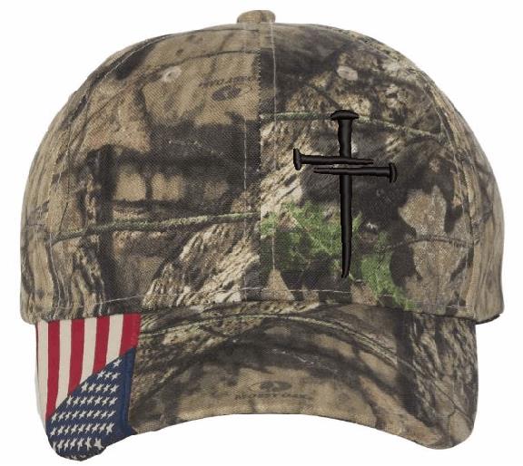 Jesus 3 Nails Cross Mossy Oak Camo Embroidered Hat & CHALLENGE COIN Christian Cap Casual Outdoor CWF305 Machine Washable USA Made