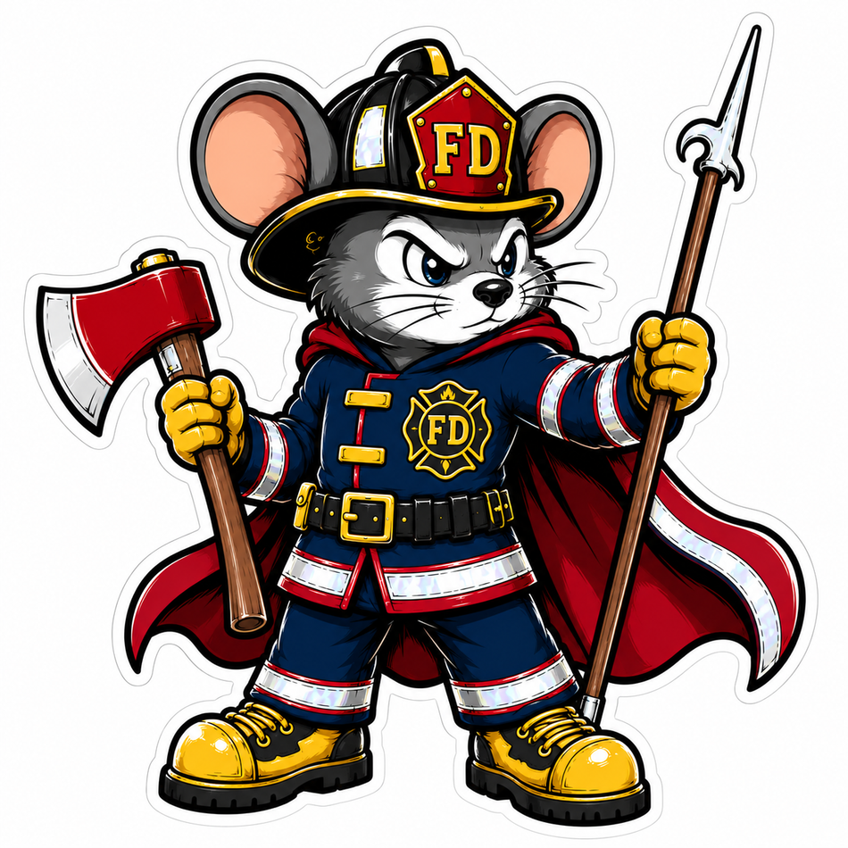 A Mouse with axe and Pike Pole Customer Window or Helmet Decal (sqd.1)
