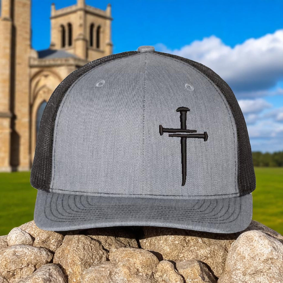 Christian Hats for Men Women Jesus 3 Nail Cross 112 Heather/Black Snapback Hat