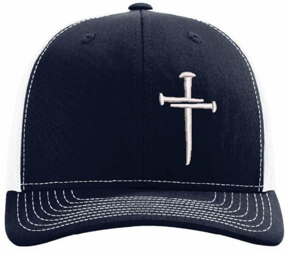Jesus 3 Nail Cross Christian Men/Women Adjustable Richardson 112 Navy/White V11A Hat