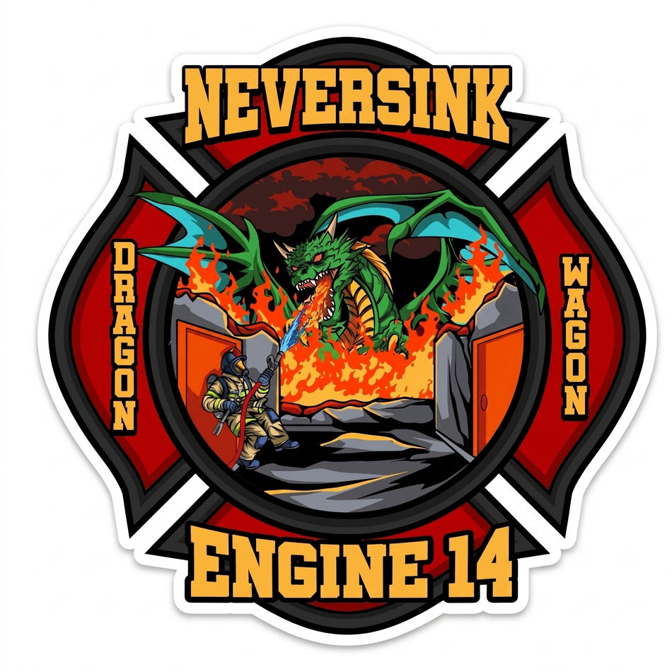 Neversink Engine 14 Maltese Window/Helmet Decal or MAGNET (sqd.1)
