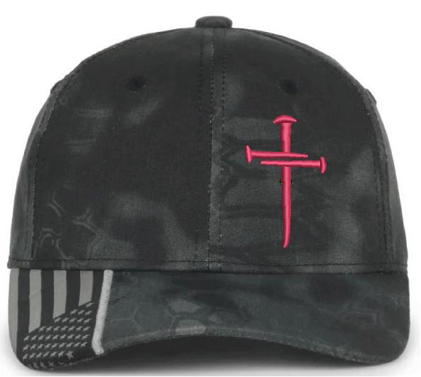 Christian Cross HOT PINK Sacred Nails Typhoon Adjustable hat with FREE CHALLENGE COIN