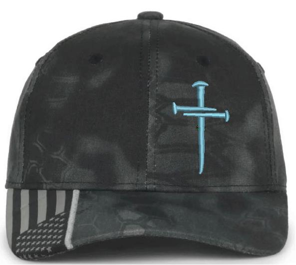 Christian Cross LIGHT BLUE Sacred Nails Typhoon Adjustable hat with FREE CHALLENGE COIN