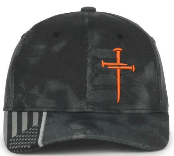 Christian Cross ORANGE Sacred Nails Typhoon Adjustable hat with FREE CHALLENGE COIN