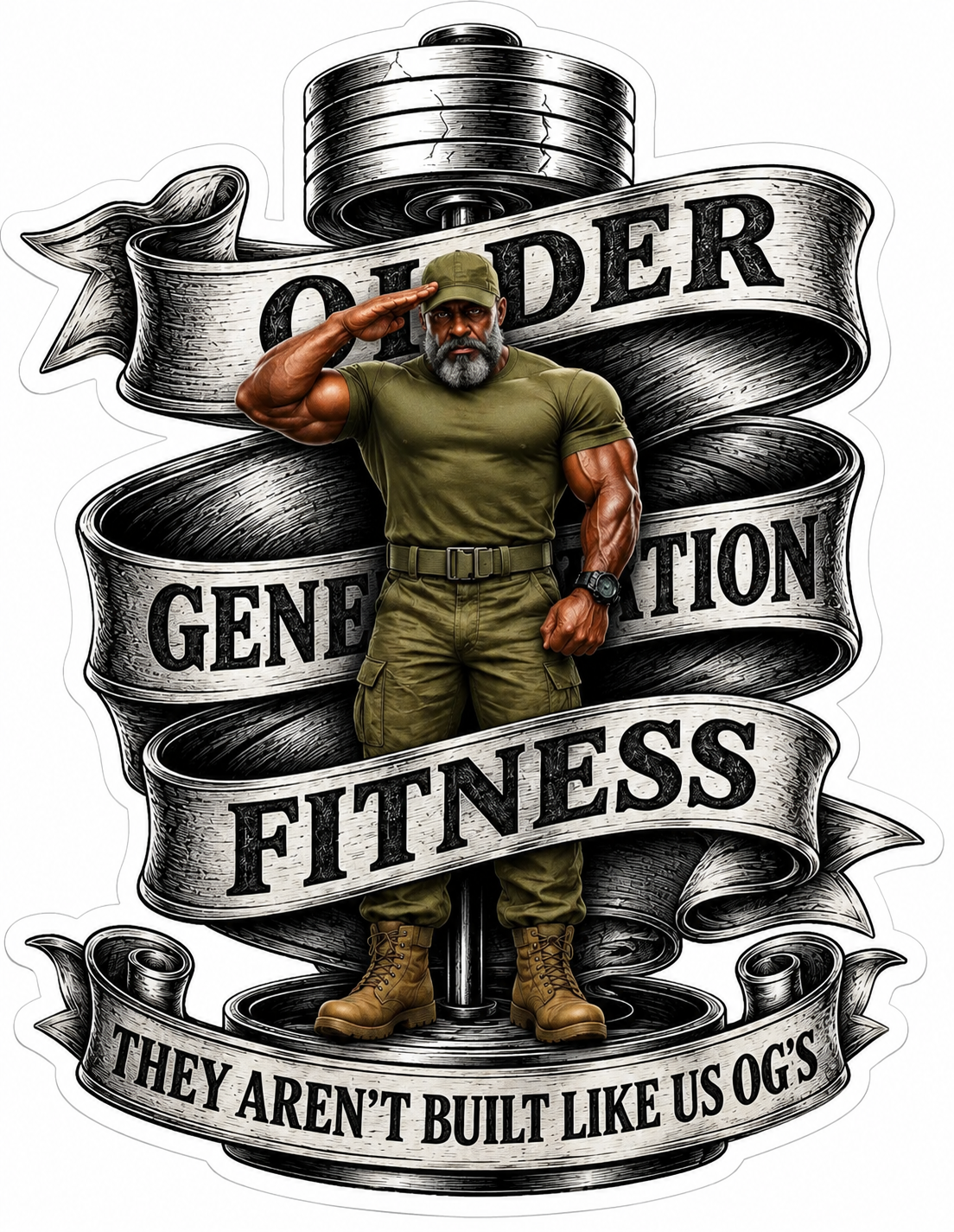Older Generation Fitness Customer Window or Helmet Decal economy non-reflective decal