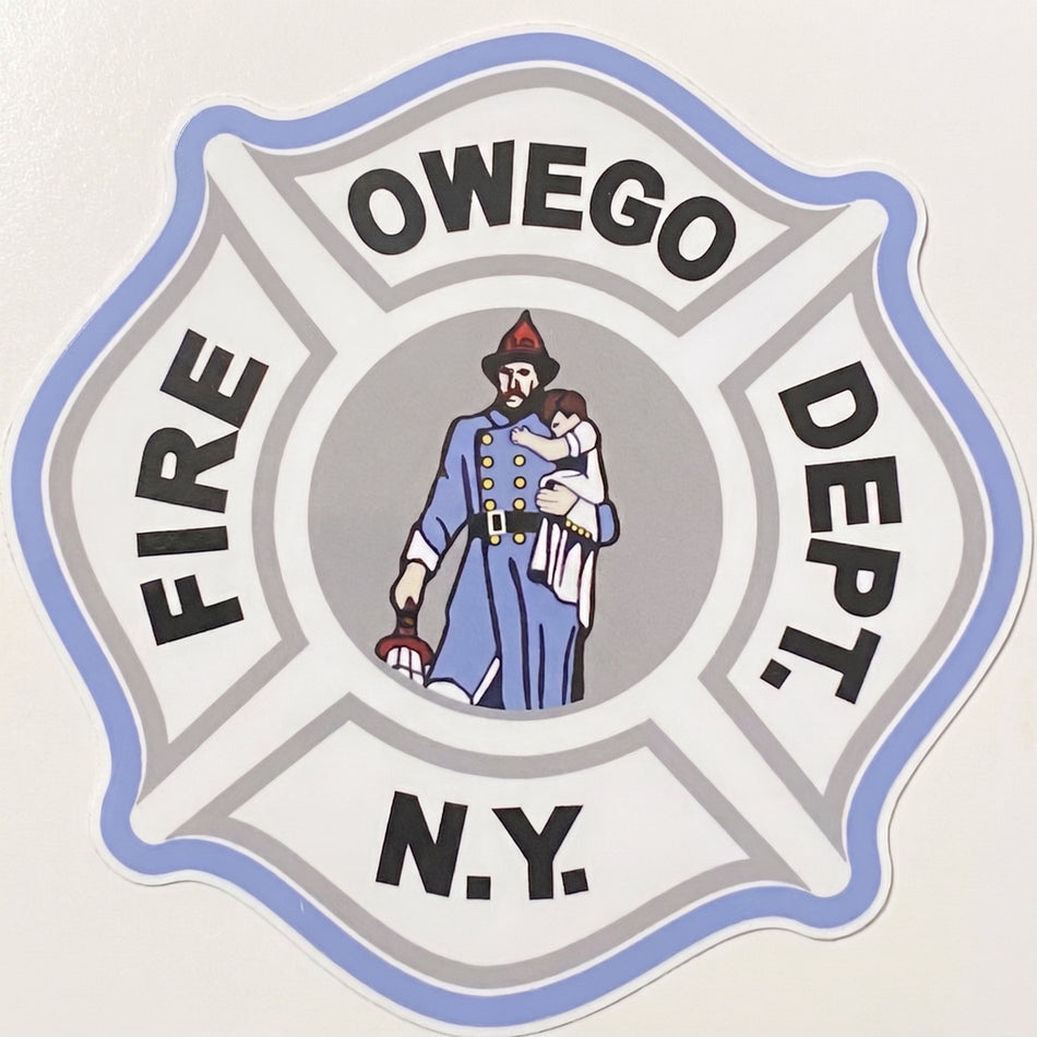 Owego NY Maltese Cross Window/Helmet Decal or MAGNET (sqd.1)