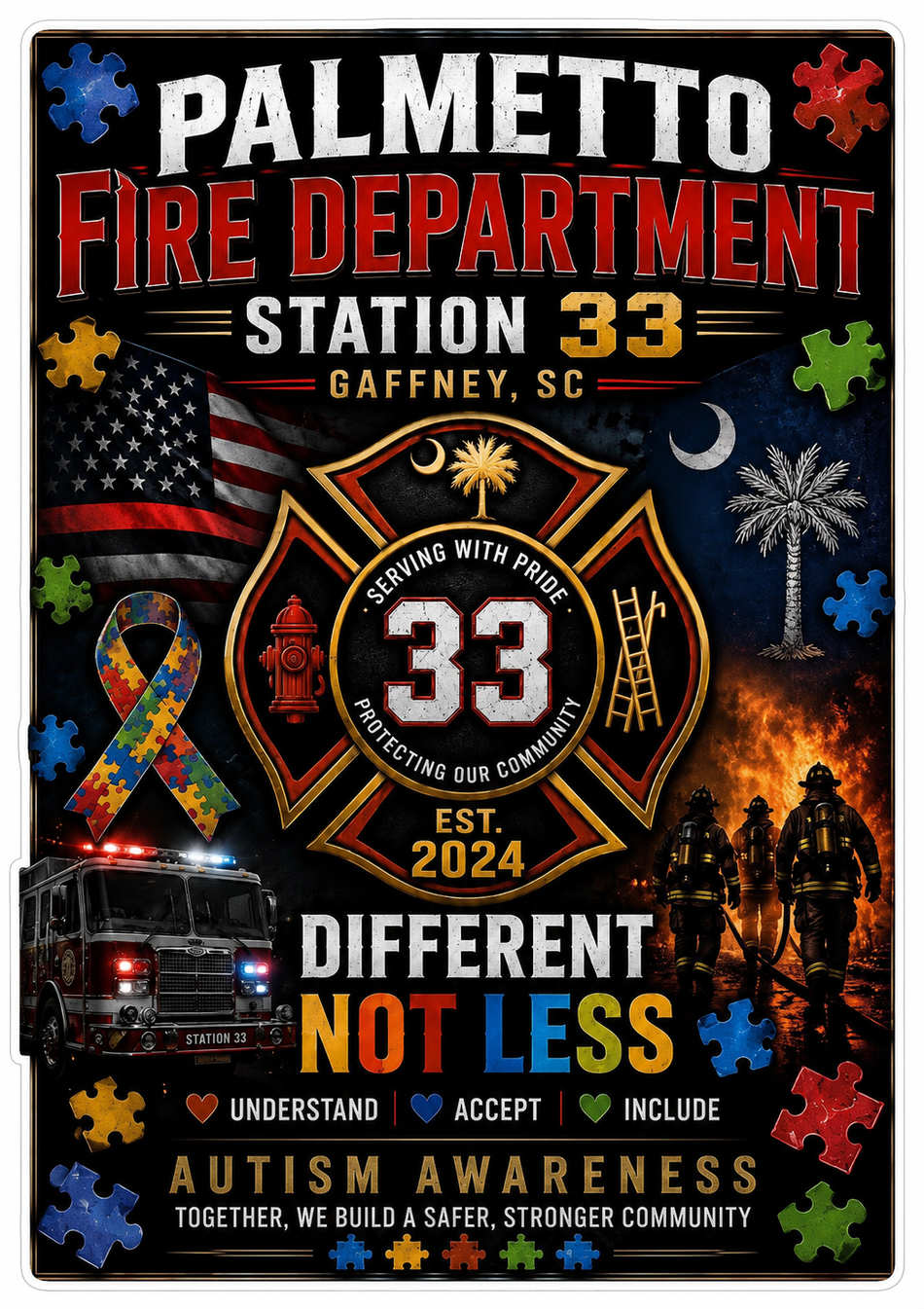 Palmetto Fire Department Customer Window or Helmet Decal (sqd.1)