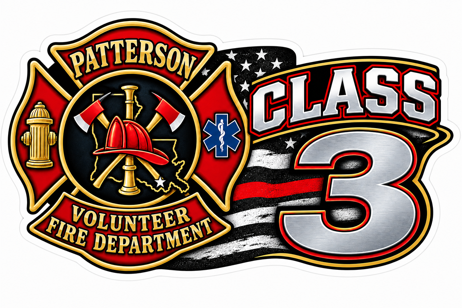 Patterson VFD Class 3 Custom Window or Helmet Decal economy bulk decal