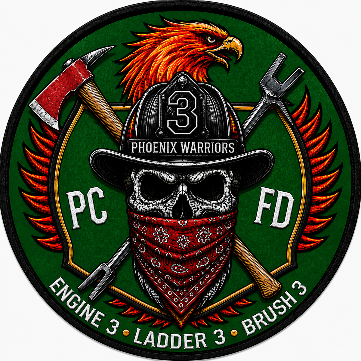 PCFD Phoenix Warriors Window or Helmet Decal economy non-reflective decal