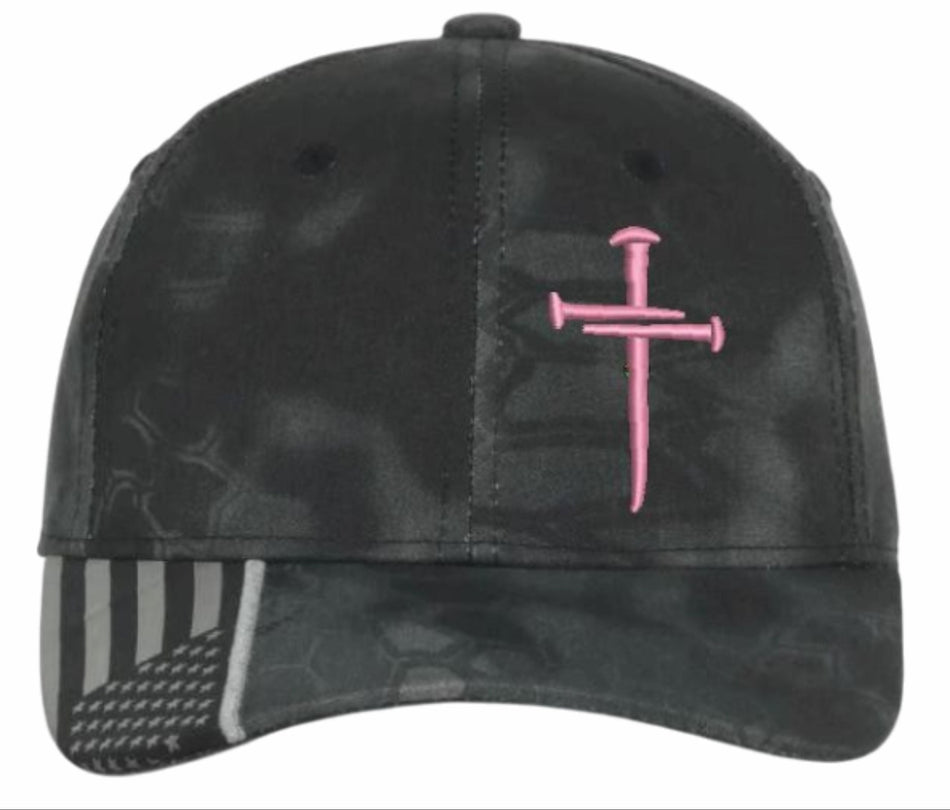 Christian Cross PINK Sacred Nails Typhoon Adjustable hat with FREE CHALLENGE COIN