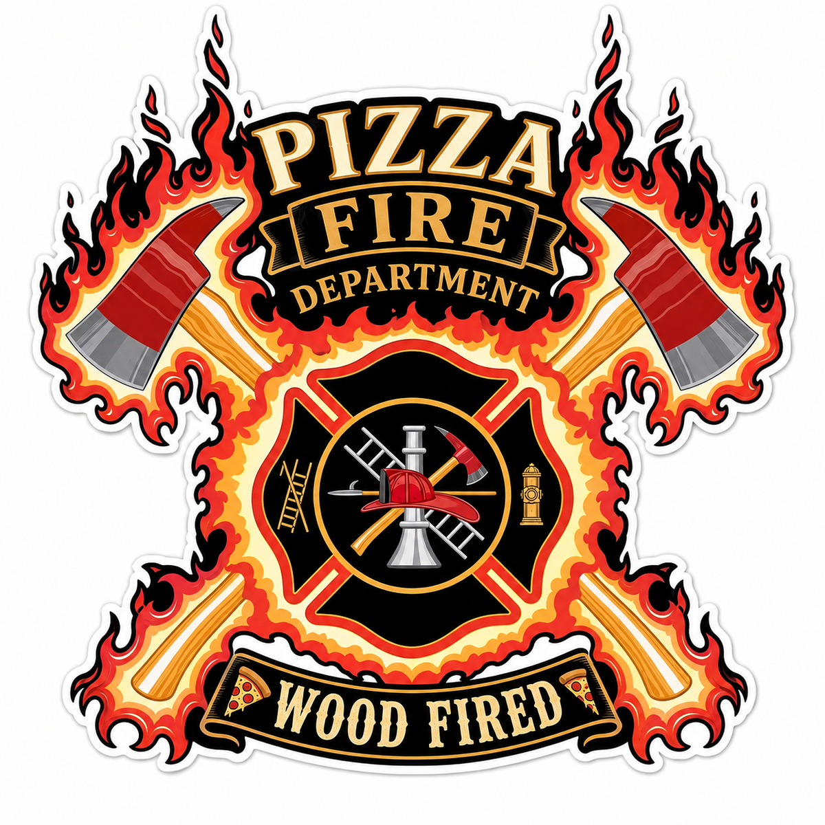 Pizza Fire Department Customer Window or Helmet Decal economy non-reflective decal