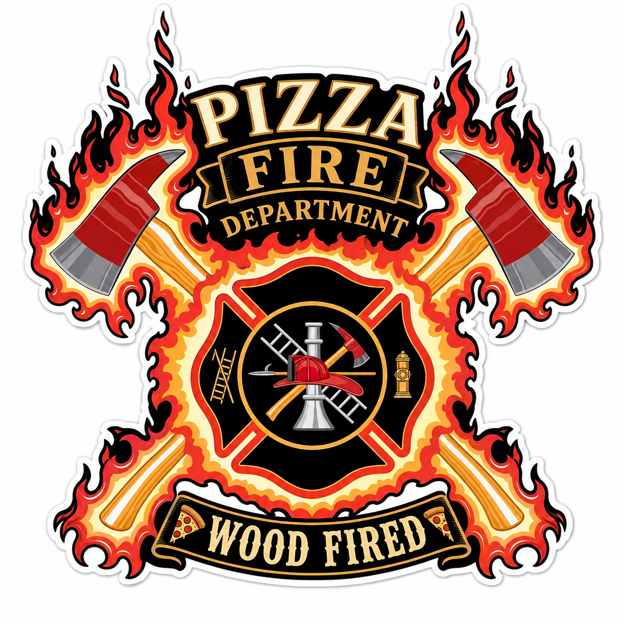 Pizza Fire Department Customer Window or Helmet Decal economy non-reflective decal