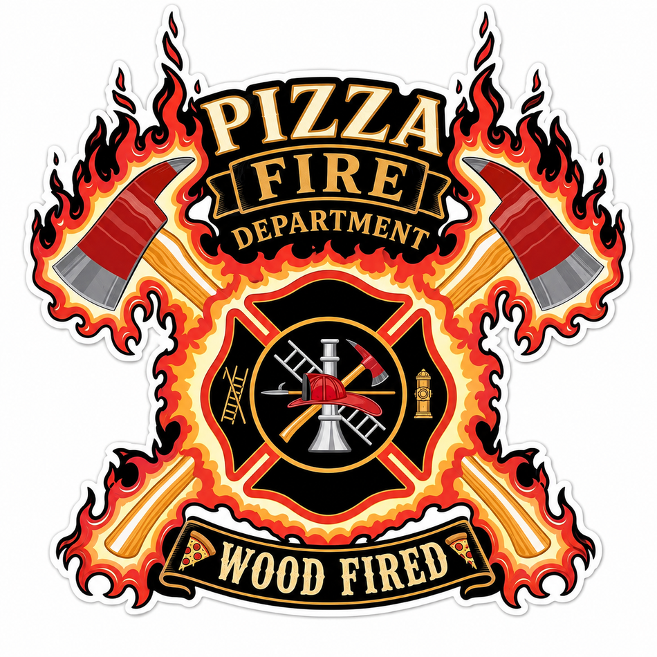 Pizza Fire Department Customer Window or Helmet Decal economy non-reflective decal