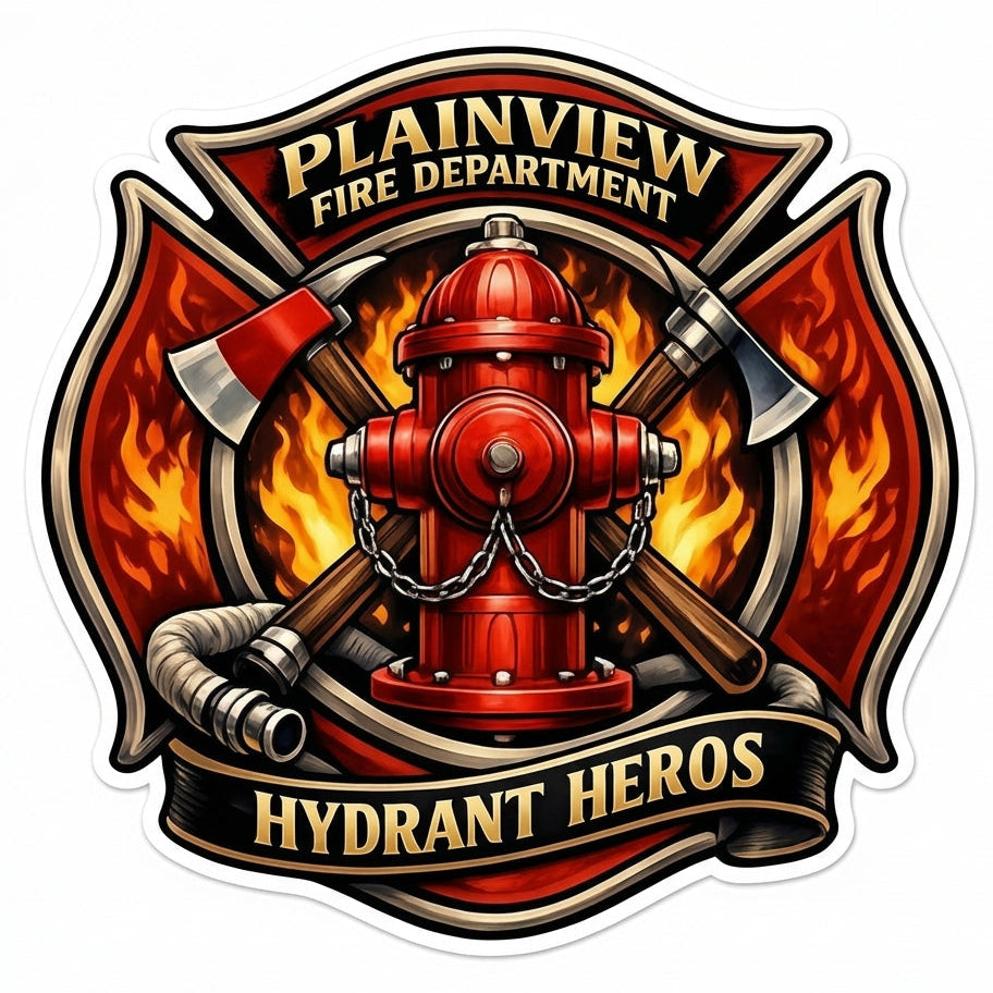 Plainview Fire Dept Hydrant Heroes Window/Helmet Decal or MAGNET (sqd.1)