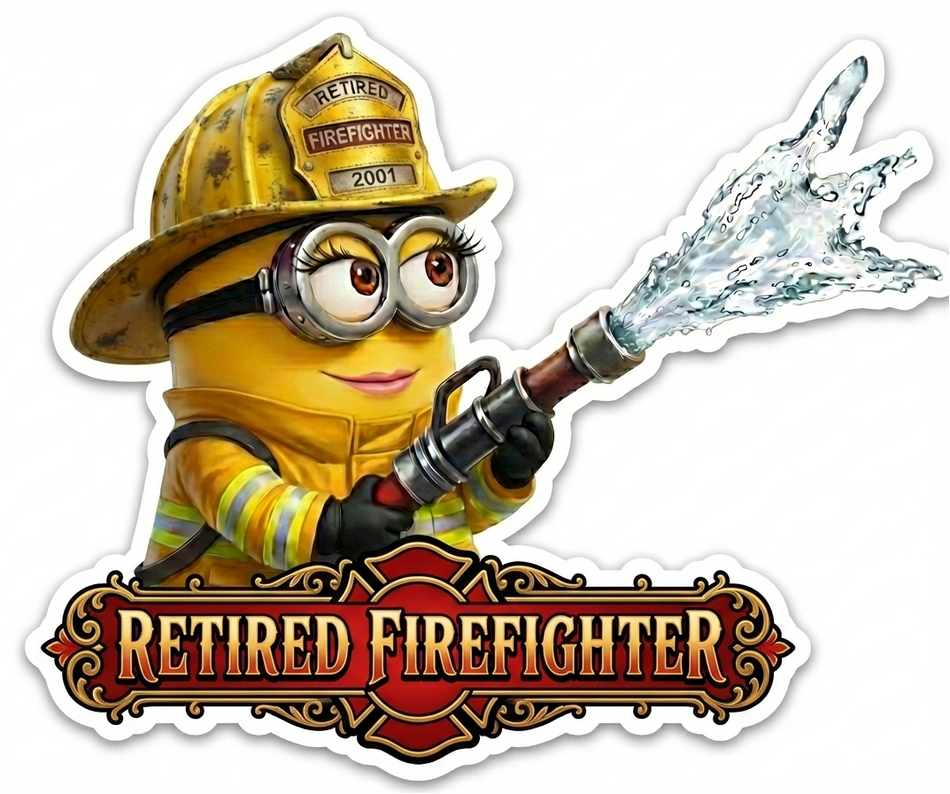 Retired Firefighter Yellow Min Window/Helmet Decal or MAGNET