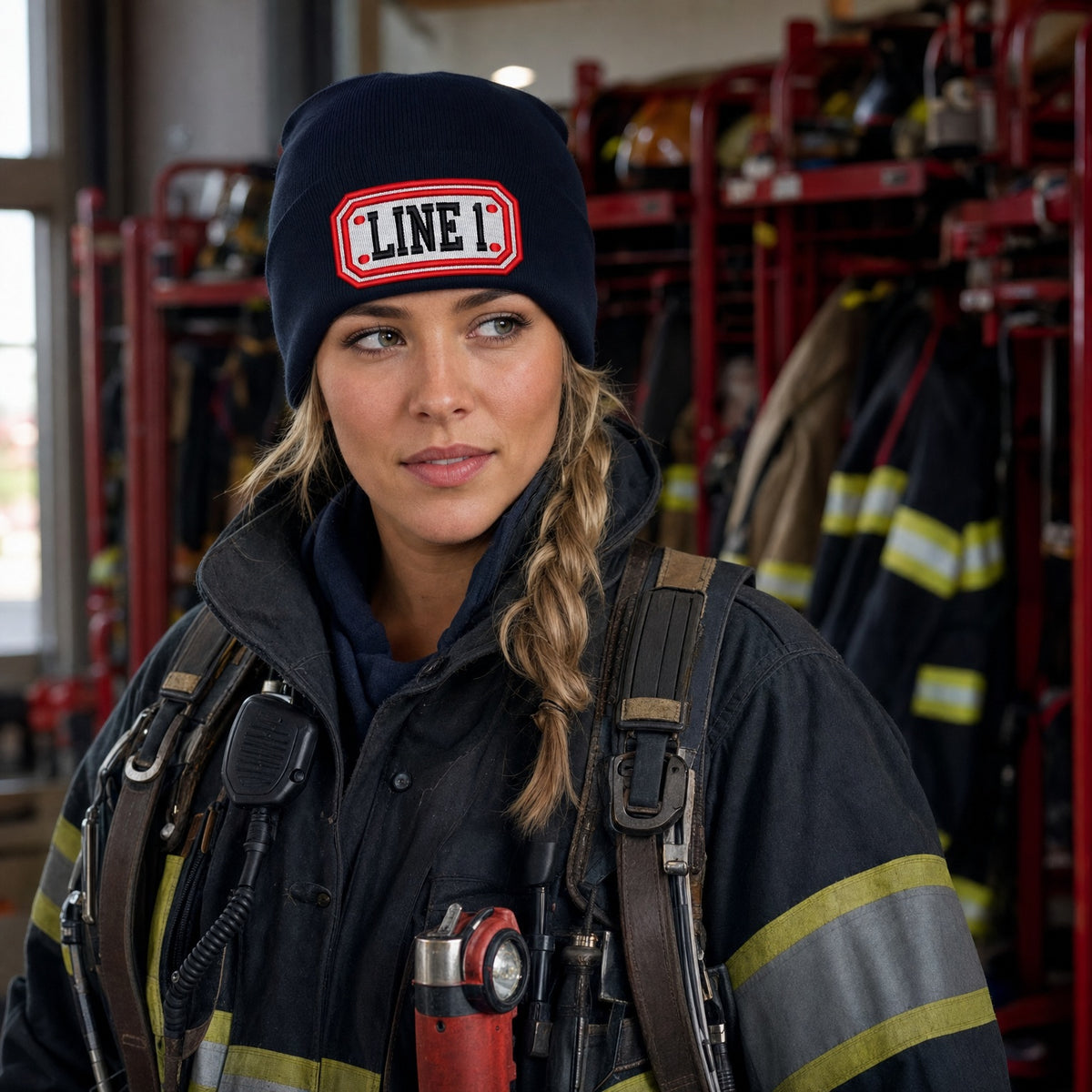 Winter Hat - Rectangle Badge Embroidered Winter Hat female fire department product image