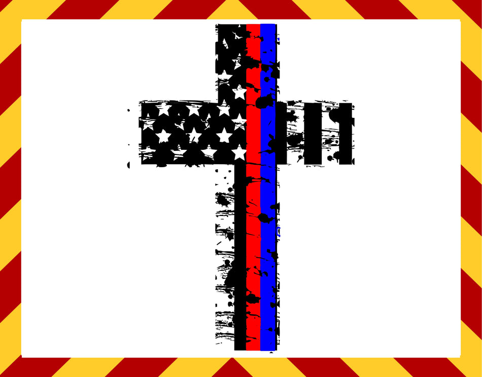Window Decal - Fire and Police Christian Cross Decal
