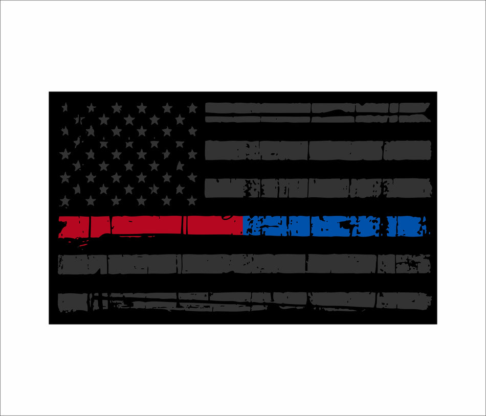 Tattered Blackout USA Flag Decal Half Red Half Blue