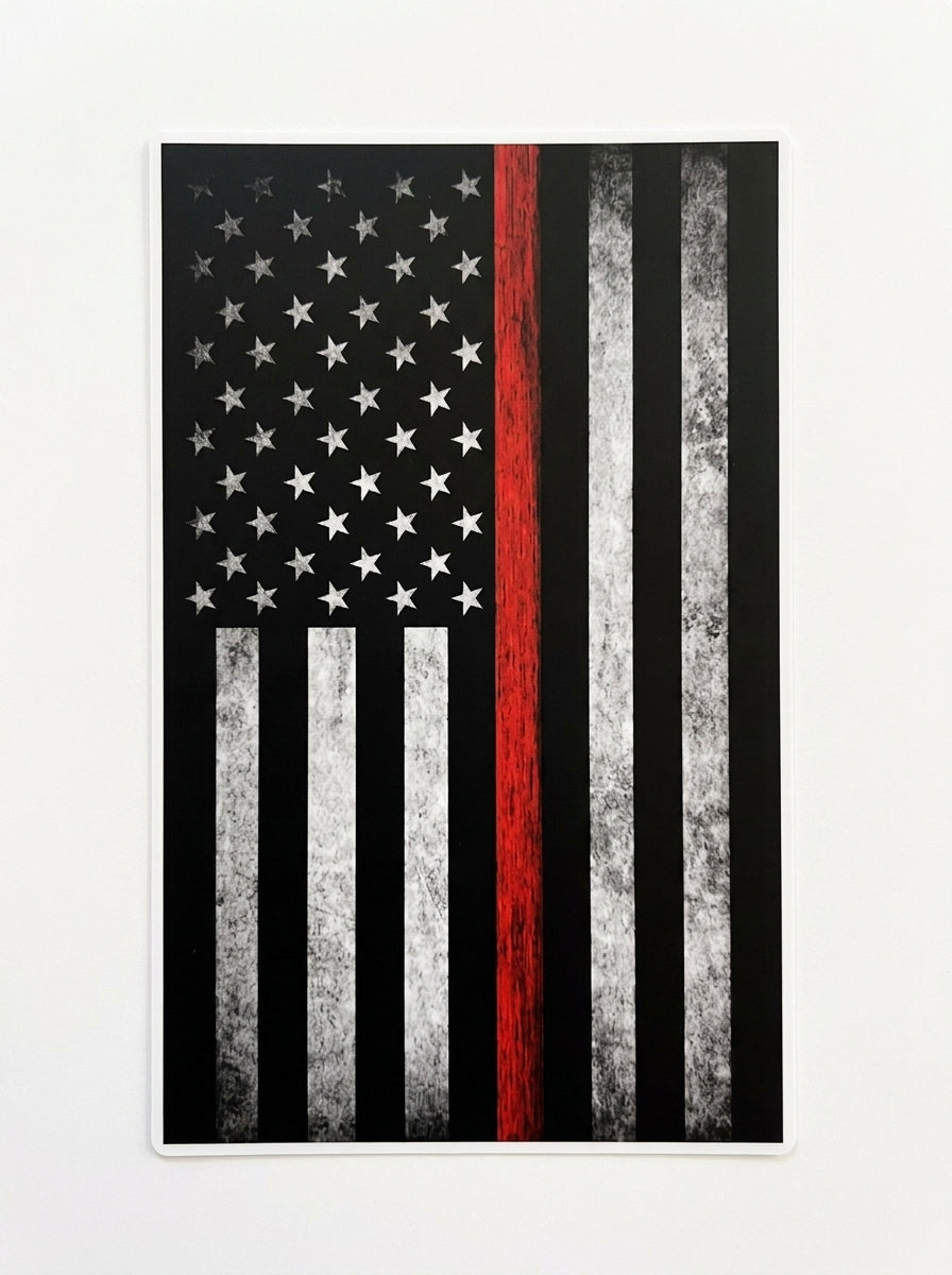 Red Line Distressed Flag Window/Helmet Decal or MAGNET