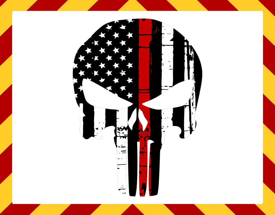 Window Decal - Firefighter Red Line Skull Decal