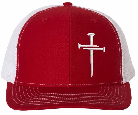 Jesus 3 Nail Cross Hat Christian Hats for Men Women Jesus 3 Nail Cross Richardson 112 Red/White Hat