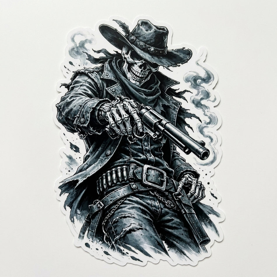 Cowboy Skeleton Guns Customer Decal or Magnet (sqd.1)