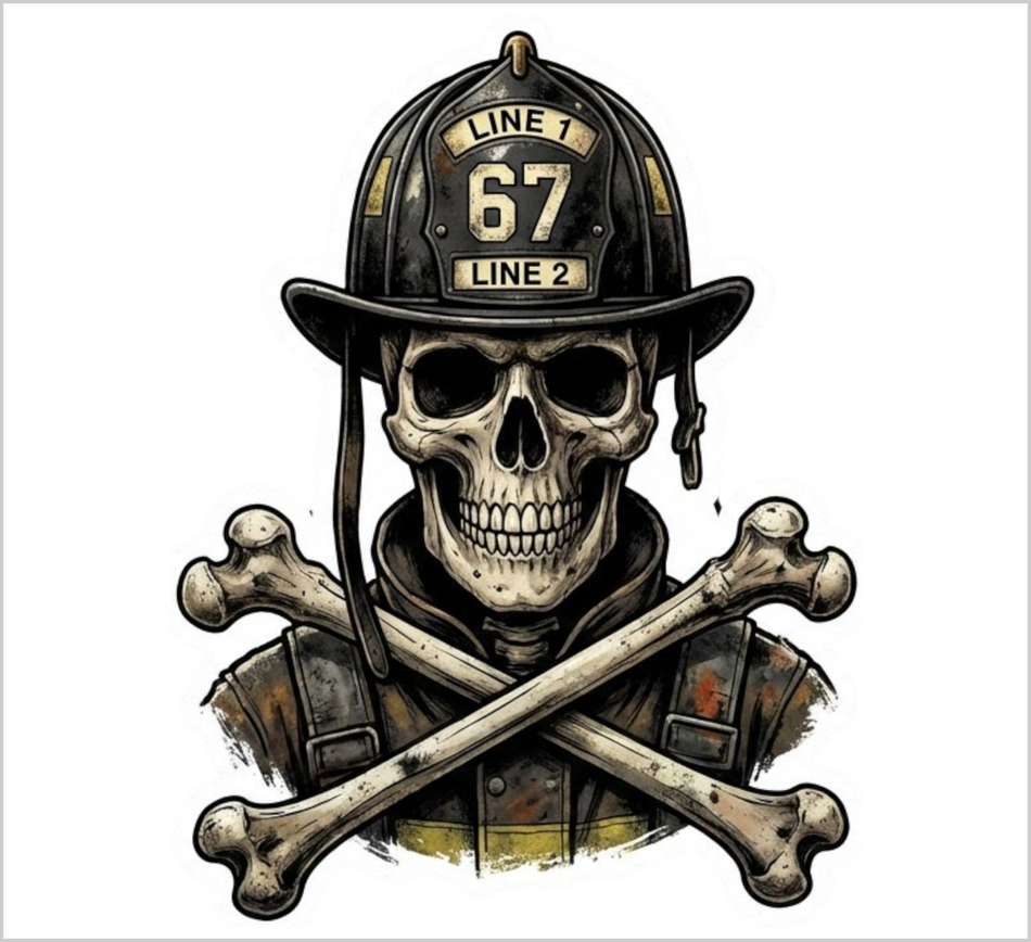 Firefighter Skull Custom Made Helmet or Window Decal - FULLY CUSTOMIZABLE TEXT
