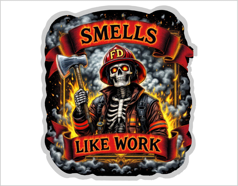 Firefighter Decal Sticker Firefighter Smells Like Work Skeleton AI Generated Decal
