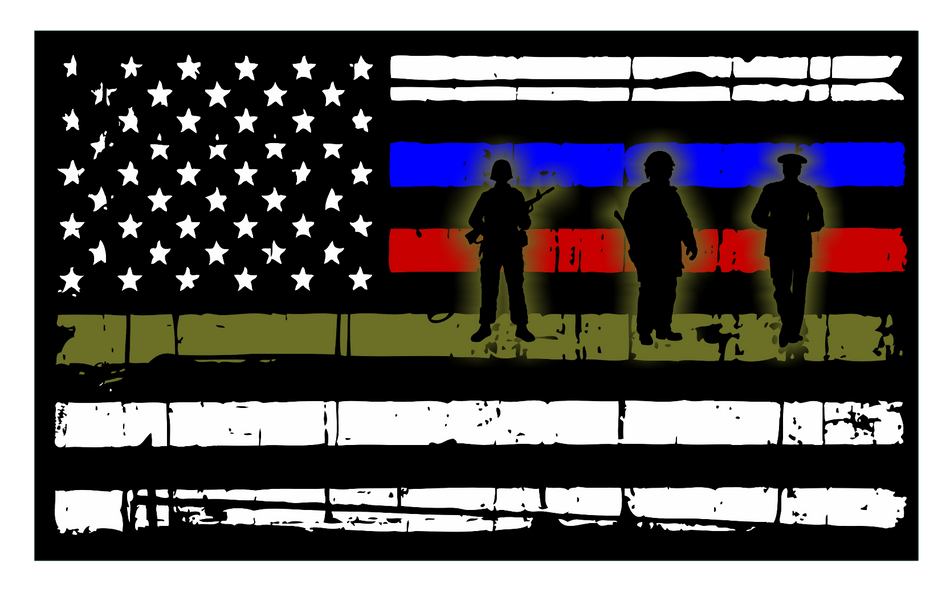 Thin Blue Red Line Fire Police Military Soldiers Flag Style Window or Helmet Sticker
