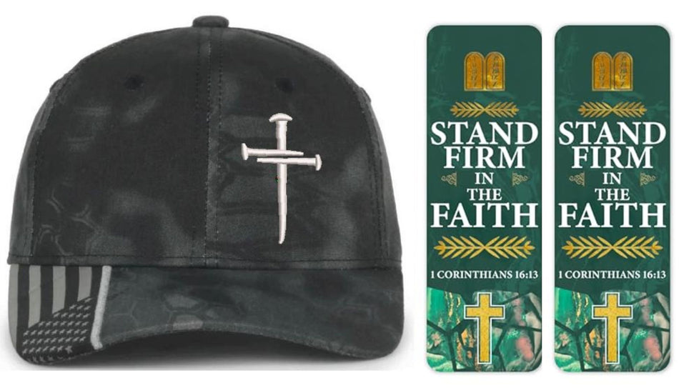 Kryptek Typhoon Christian Cross Hat with set of Stand Firm  in Faith Bookmarks